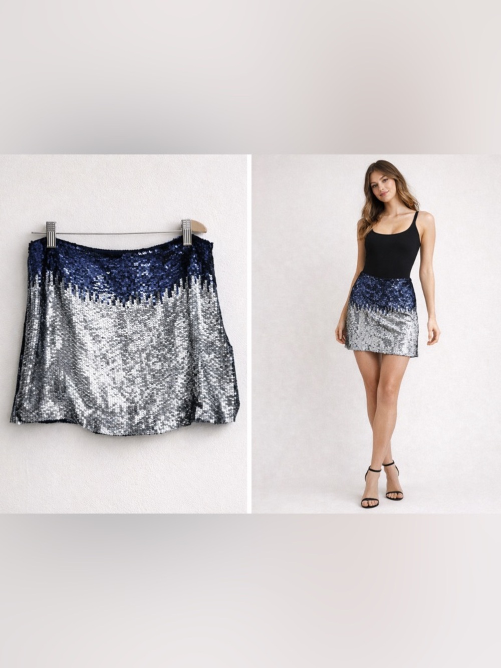Parker‎ Sequin Mini Skirt Small Silk Lined Navy Silver Ombre Party Luxury